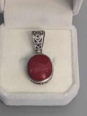 Silpada Sterling Silver Red Carnelian Oval Pendant With Cutout Filigree Design
